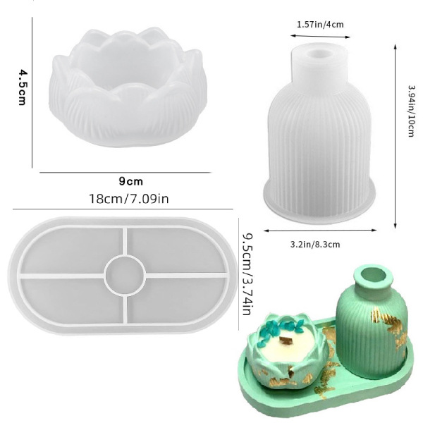 Lotus Candlestick Stripesd Vase Resin Silicone Mold Glue DIY Storage Box Storage Tray Gypsum Cement Tray,