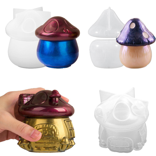 Halloween Mushroom Storage Box Resin Silicone Mold Glue DIY Mushroom House Candle Cup Flower Pot Plaster Ornaments