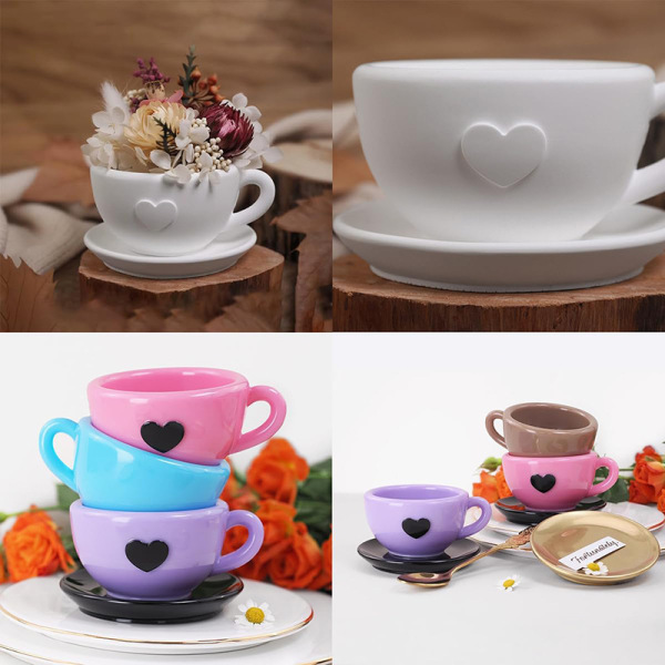DIY Love Coffee Cup Silicone Mould Ceramic Drop Glue Cement Gypsum with Tea Tray Storage Cup Ornaments Abrasive Tool