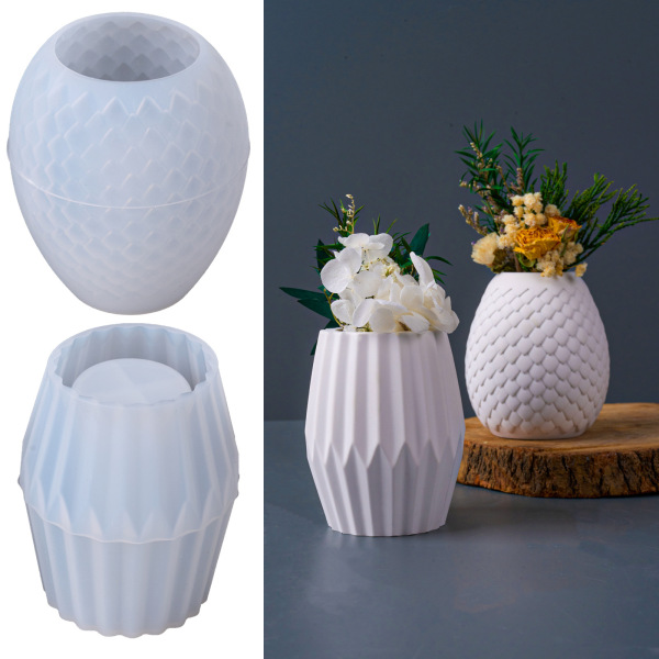 Fish Scale Plaster Vase Silicone Mold DIY Striped Pen Holster Wax Cup Glue Dropping Mold Cross-border Home