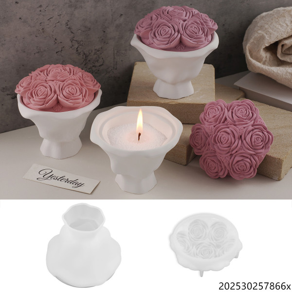 DIY Gypsum Cement Candle Cup Rose Storage Box with Lid Storage Bowl Storage Tray Mirror Silicone Mold