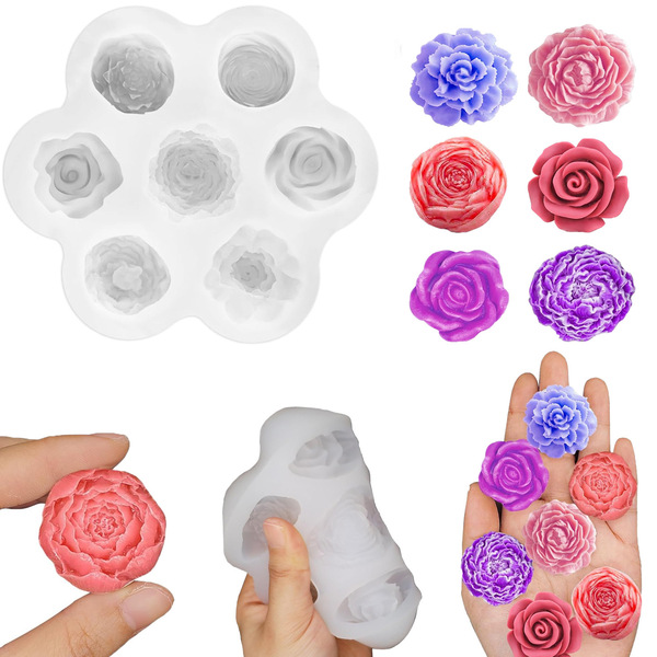 Food Grade Flowers Rose Peony Flowers Fleshy Plants Aromatherapy Candle Liquid Silicone Mold Baking Cake Mold