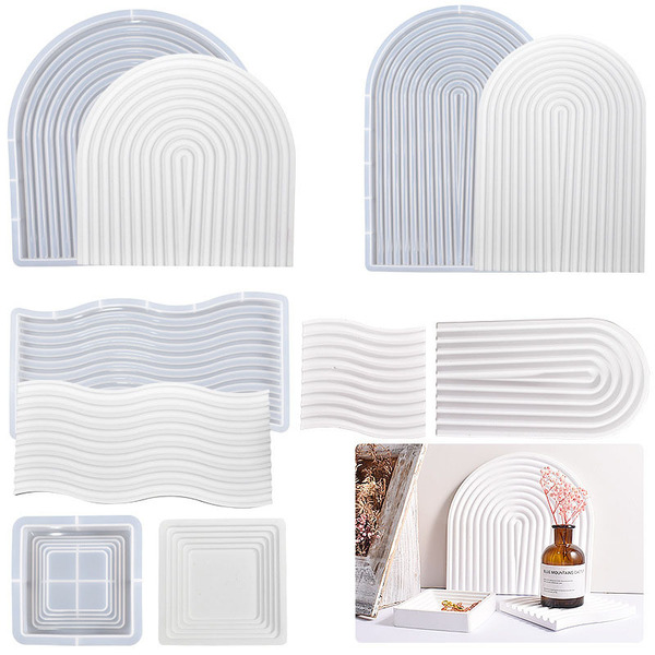 Yu Meiren diy Gum Gypsum Candle Table Arch-shaped Wave Terrace Storage Tray Silicone Mold