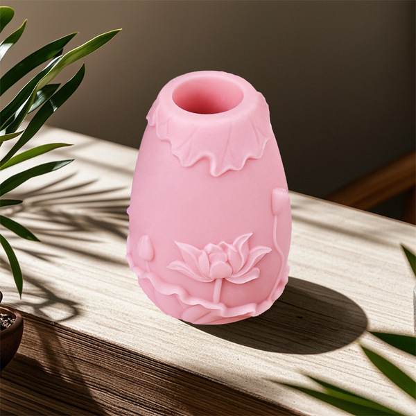 Embossed Lotus Leaf Cylindrical Aromatherapy Candle Holder Liquid Silicone Mold DIY Lotus Vase Candle Holder Plaster Ornament Mold