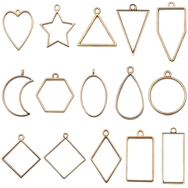 DIY handmade geometric frame alloy hollow drop glue pendant love water drop diamond star pendant jewelry accessories