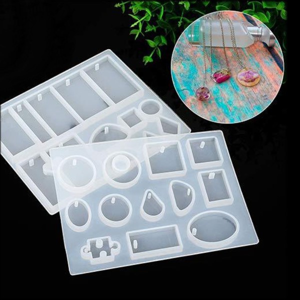 DIY Crystal Glue Drops Handmade Jewelry Drops Square Oval Puzzle with Holes Mold Necklace Pendant Silicone Mold