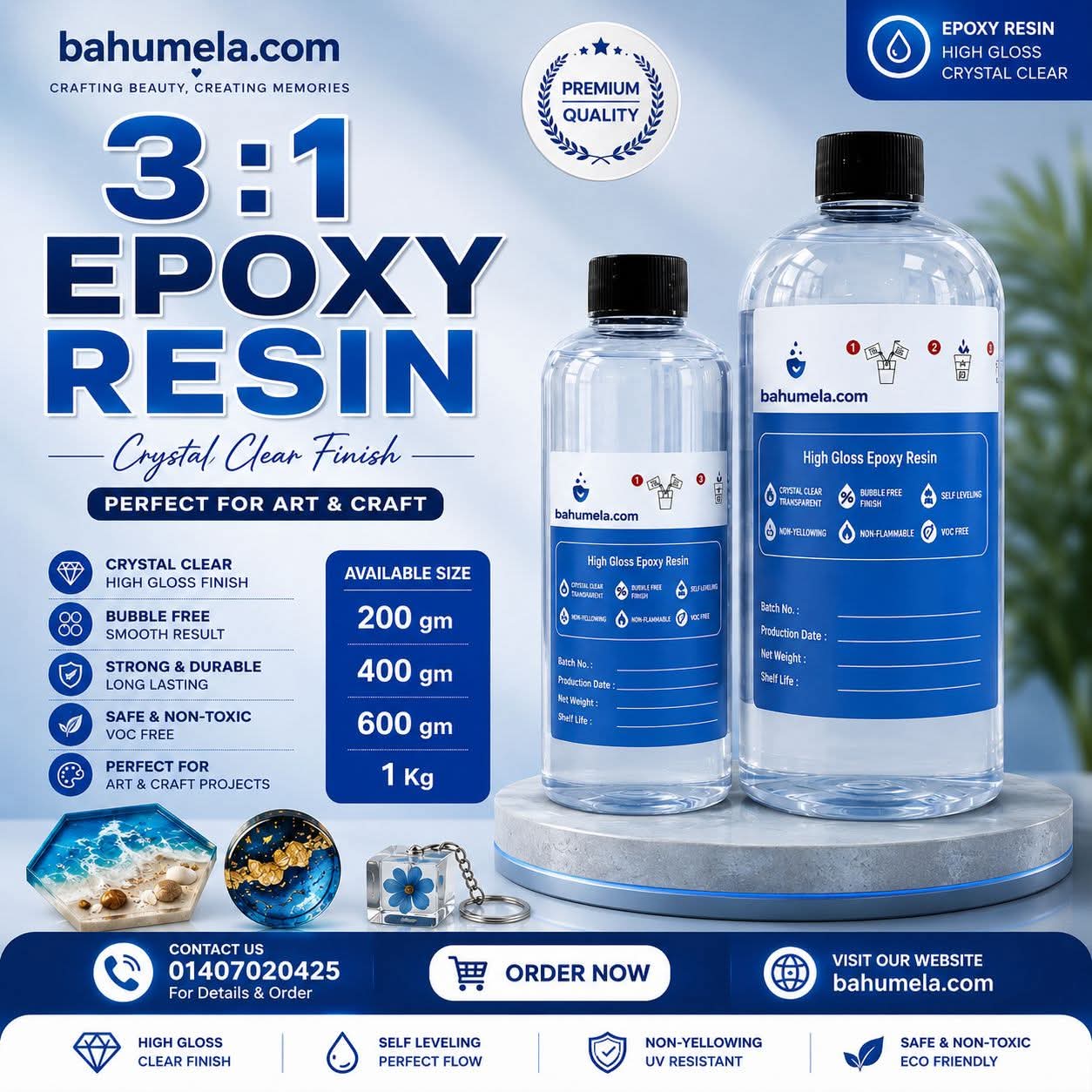 3:1 Epoxy Resin Crystal Clear AB Resin for Jewelry Making Arts and Crafts Supplies