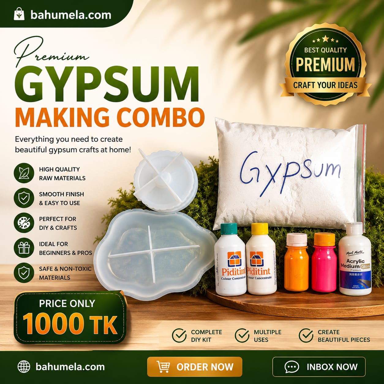 Premium DIY Gypsum Craft Making Combo Kit with Silicone Molds & Colors