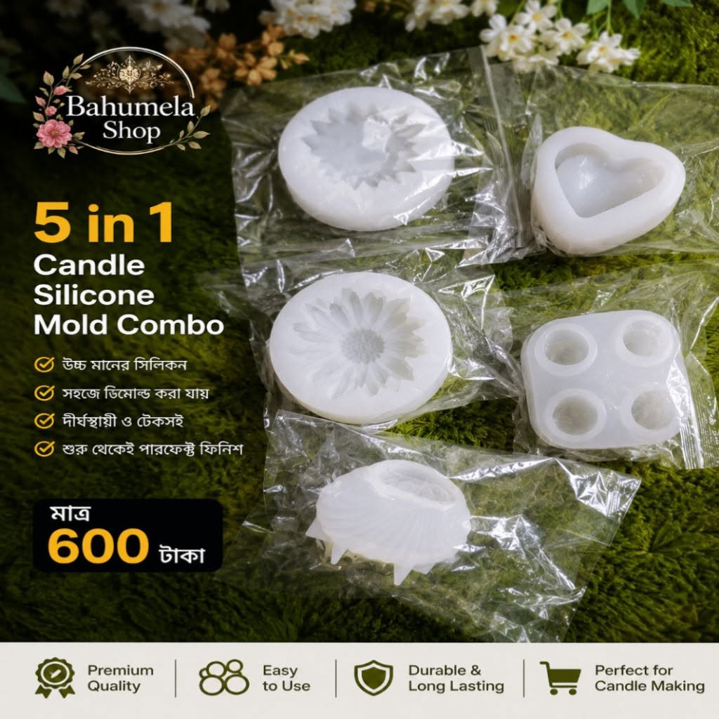 5 in 1 Candle Silicone Mold Combo Set (Heart, Flower & Shell Molds