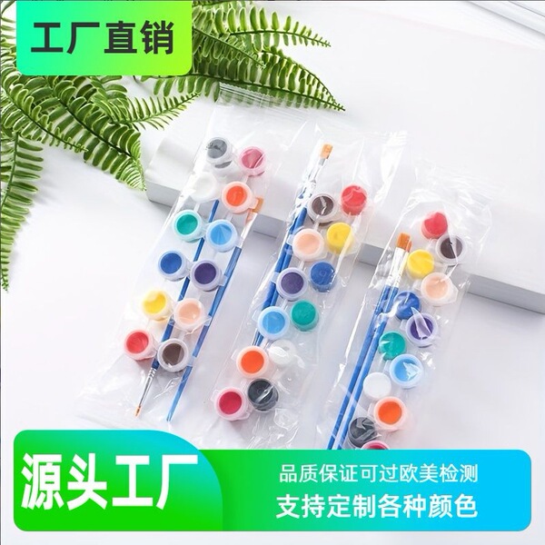 Mini Acrylic Paint Pots Strip with Paint Brushes Set for Plaster, Gypsum & DIY Crafts