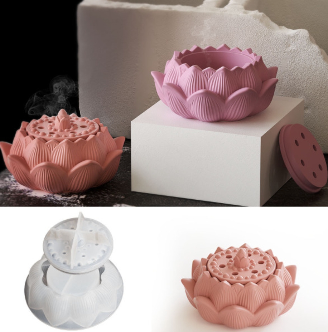 Lotus Flower Storage Box and Lid Silicone Resin Mold Combo(M007)