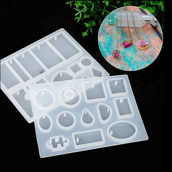 DIY Crystal Glue Drops Handmade Jewelry Drops Square Oval Puzzle with Holes Mold Necklace Pendant Silicone Mold