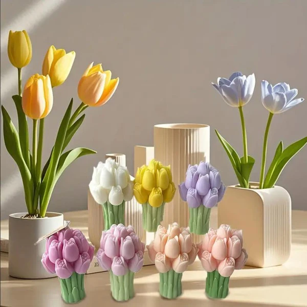 Tulip Bouquet Silicone Mold DIY Aromatherapy Candle Plaster Ornament Decoration Mousse Cake Baking Mold