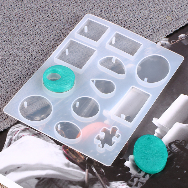 DIY Crystal Glue Drops Handmade Jewelry Drops Square Oval Puzzle with Holes Mold Necklace Pendant Silicone Mold