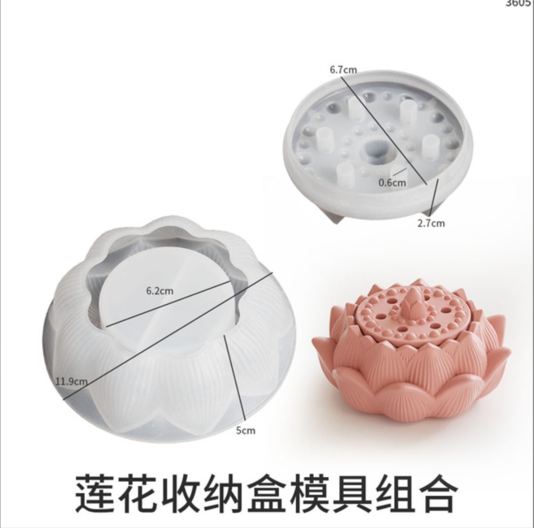 Lotus Flower Storage Box and Lid Silicone Resin Mold Combo(M007)
